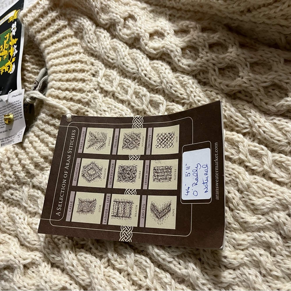 Una O'Reilly Aran Sweater Size XL Cream  Wool Ireland Chunky Knit Pullover - Picture 2 of 11